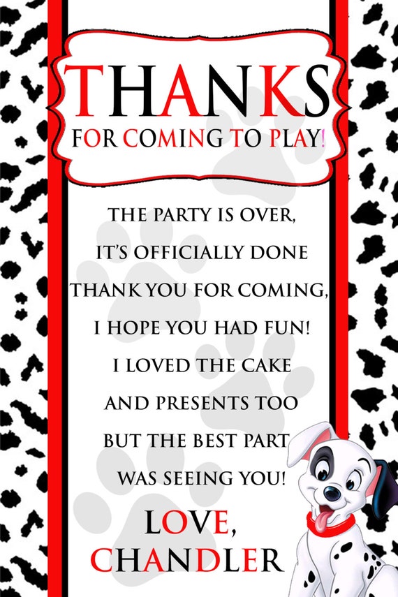 Dalmatian Dog Birthday Party Thank You Card- Personalized Printable Il_570xn