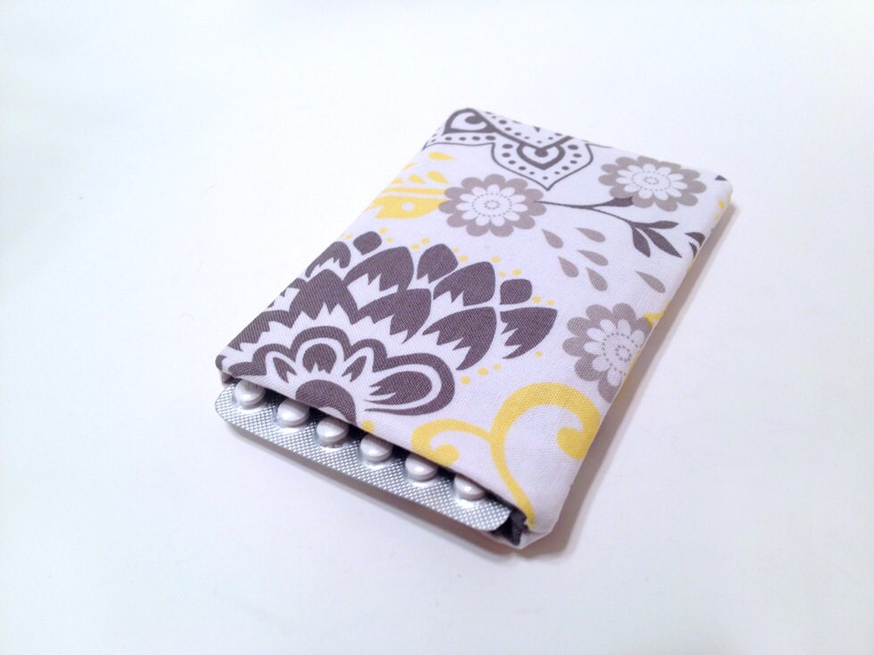 Birth Control Pill Case Gray and Yellow Print by EinAndOllie