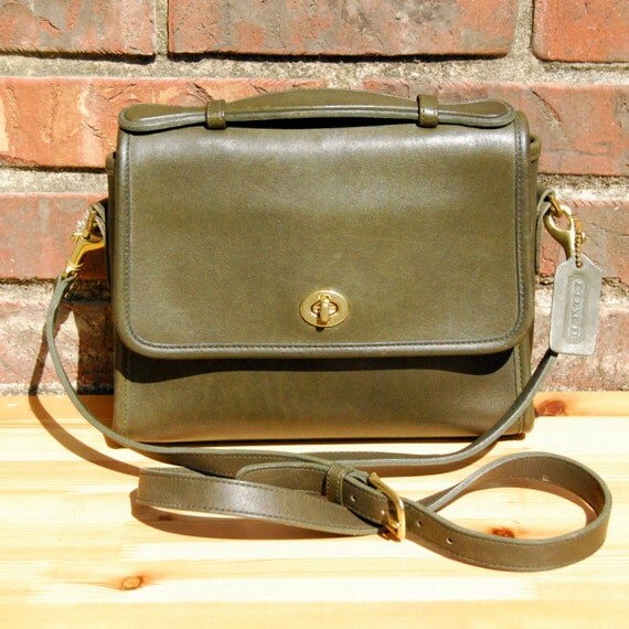 Vtg COACH Court Bag in Olive Green RARE // Top Handle