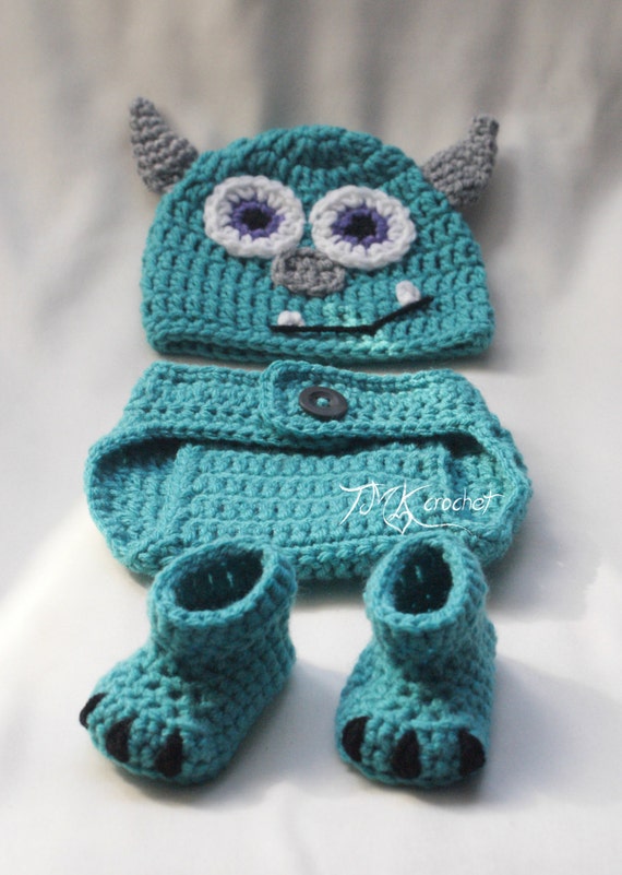 crochet diaper pattern set cover Prop. Set. Monster 6 Diaper 6, Cover 3 3, and 12 0 Hat Photo Crochet