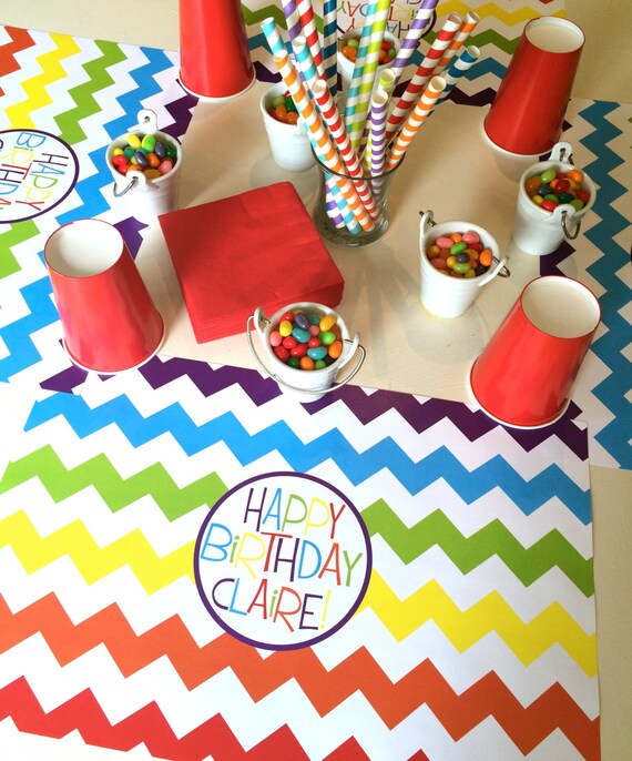 Birthday Paper Placemats/Rainbow Chevron.Custom by TIPgifts