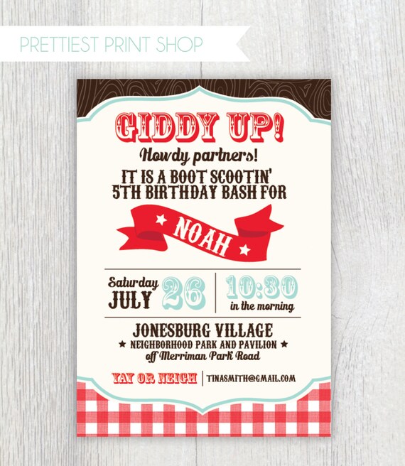 Printable cowboy invitation Western party First birthday