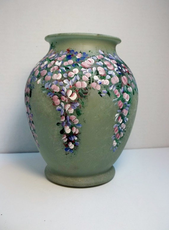 A Glass Vase Green Finish Hand Painted Original Design My