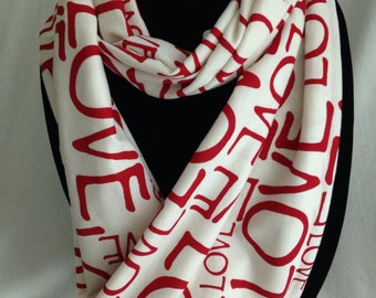 Infinity Scarf, "Love" in Cream and Red