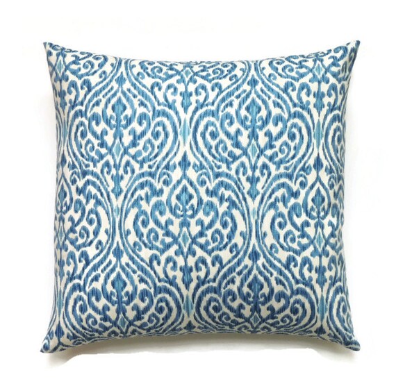 Blue Ikat Pillow 22x22 Pillow Cover Decorative Pillows Blue