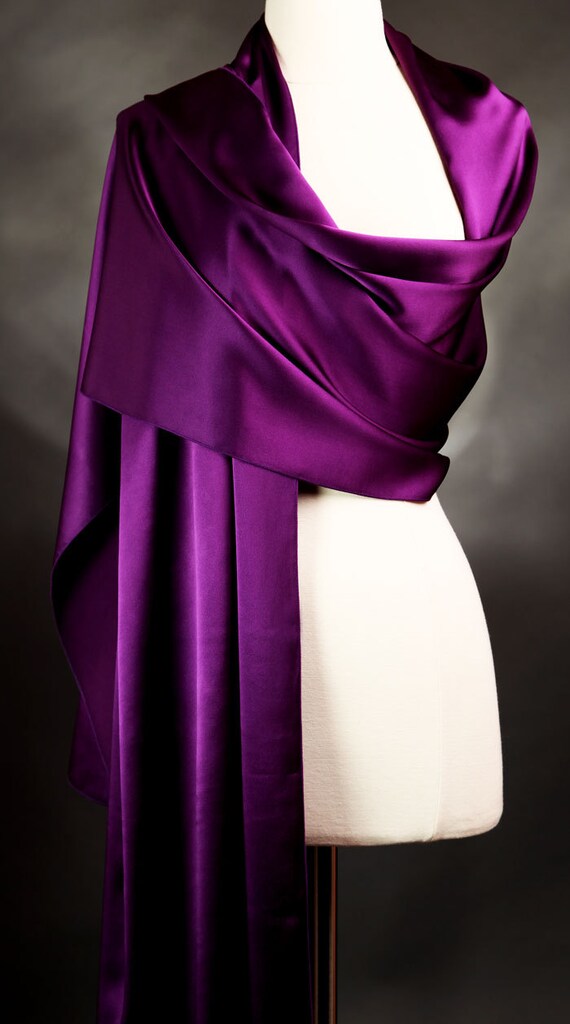 Purple Silk Scarf Charmeuse Extra Long Narrow Luxury Scarf