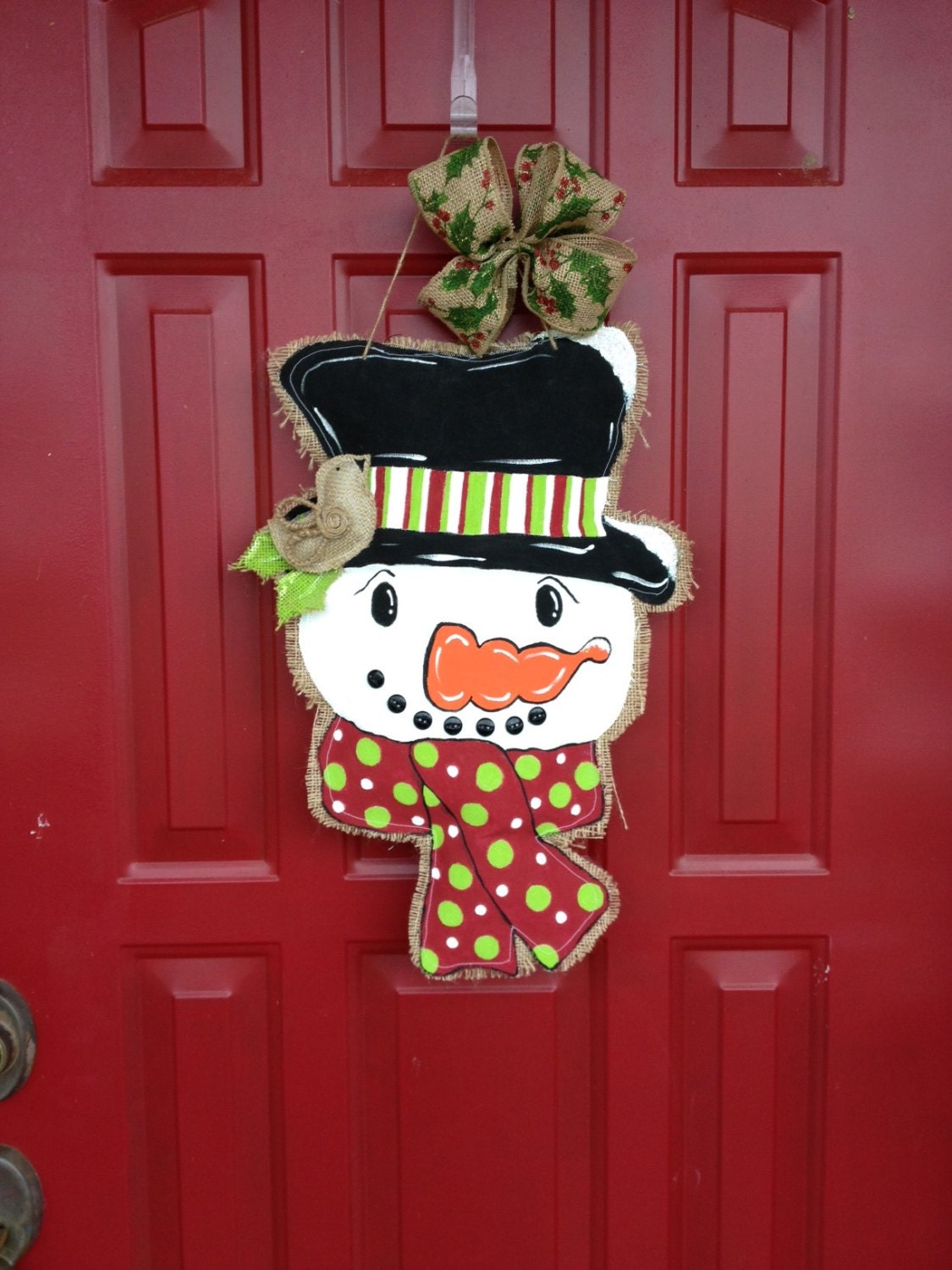 Snowman Burlap Door Hanger, Christmas Decoration