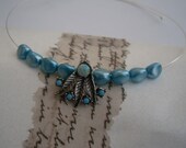 Necklace. Recrafted. Vintage earring and beads. Turquoise.