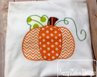3 Color Pumpkin appliqué embroidery design with Square Diagonal Stitching - pumpkin appliqué design - Thanksgiving appliqué design - Fall