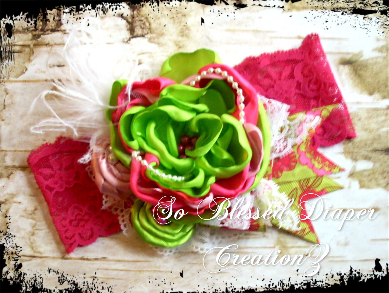 Hot Pink & Lime Green Flower So Blessed Couture Headband