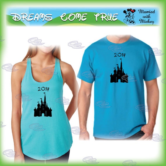 tshirt for Him and tank top for Her, mickey minnie mouse matching couple shirts for mr and mrs, mickey ears, disney castle, 253