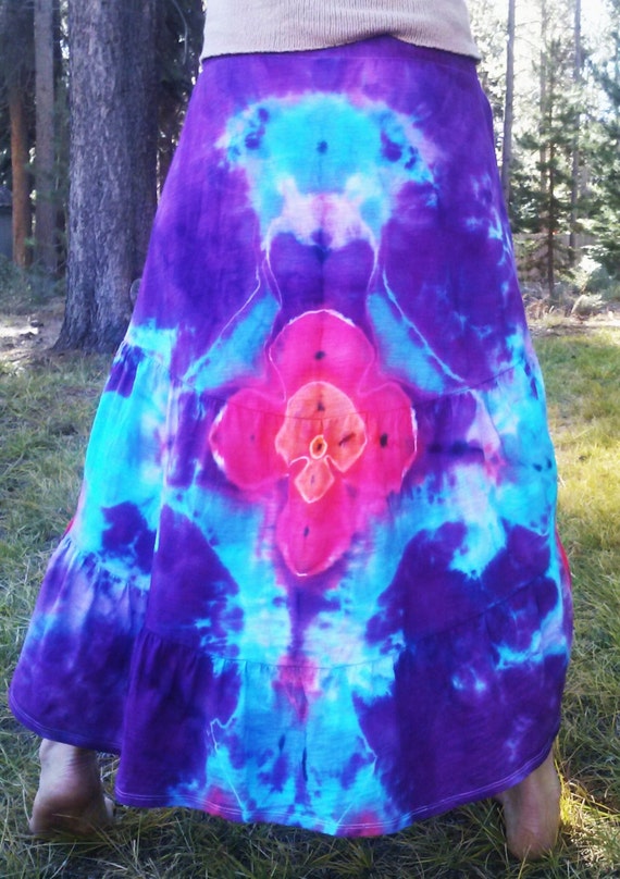 100% Cotton tie dye hippie lotus flower mandala long skirt