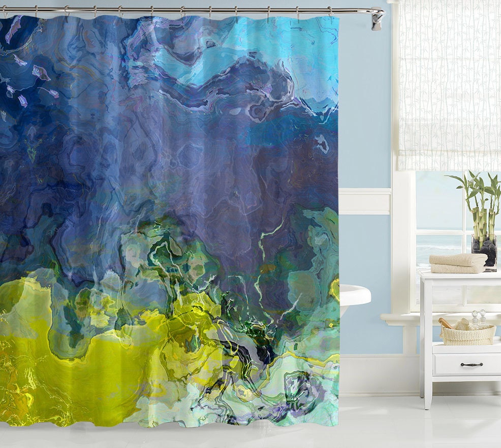 Abstract art shower curtain contemporary bathroom decor blue