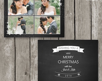 Christmas Card Template for Photographers - Holiday Photo Card - Chalkboard Design - CC25