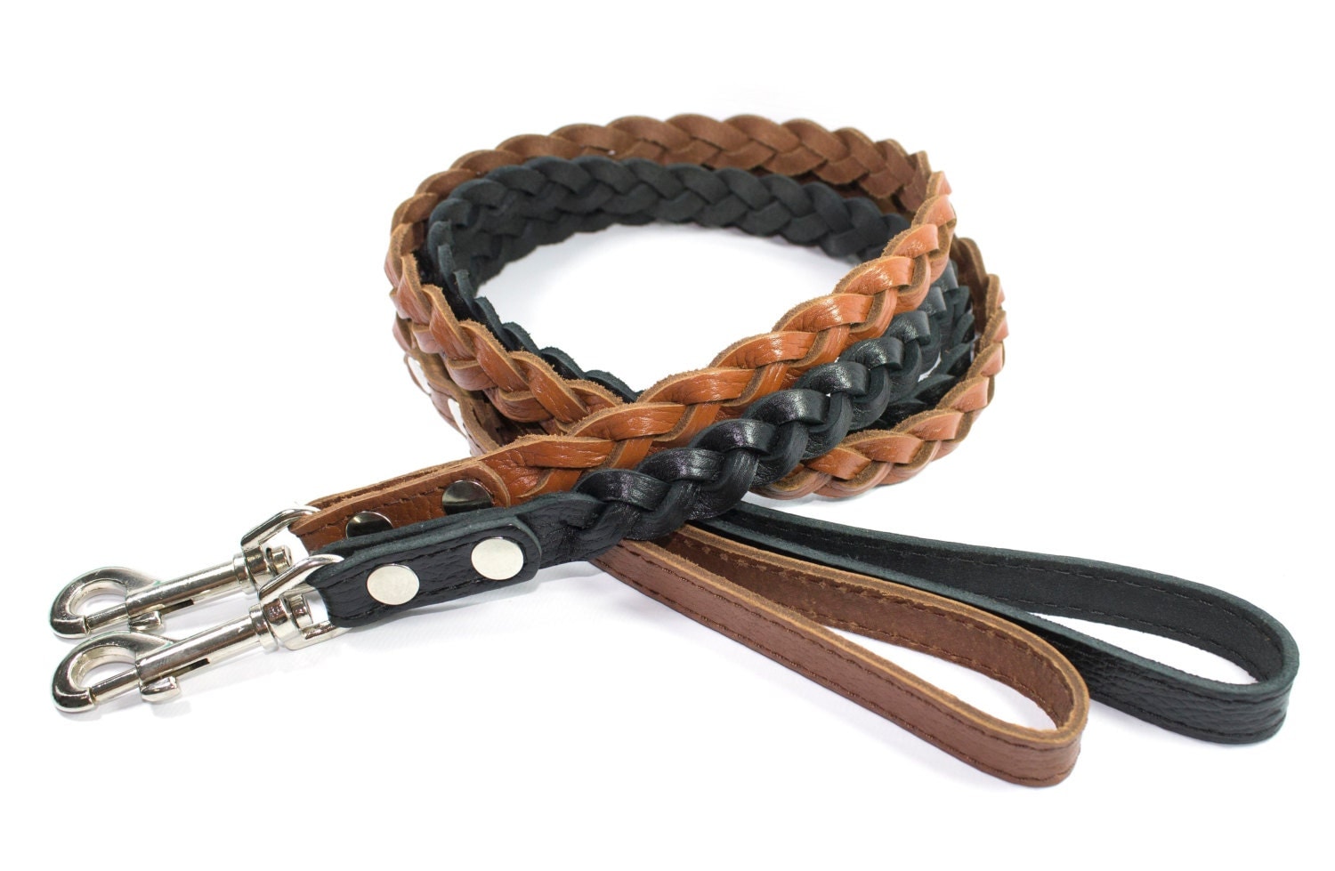 Braided Leash Dog Leather Lead Puppy Black Brown by CollarDirect