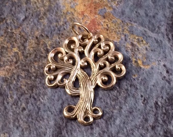 Tree Charm, Tree Pendant, Family Tree Charm, Tree of Life Charm, Tree of Life Pendant, Whimsical Tree Charm, Bronze, PB0105