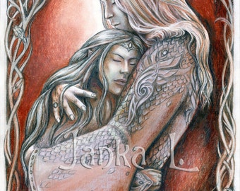 Original drawing - Undying love, elven art, signed art