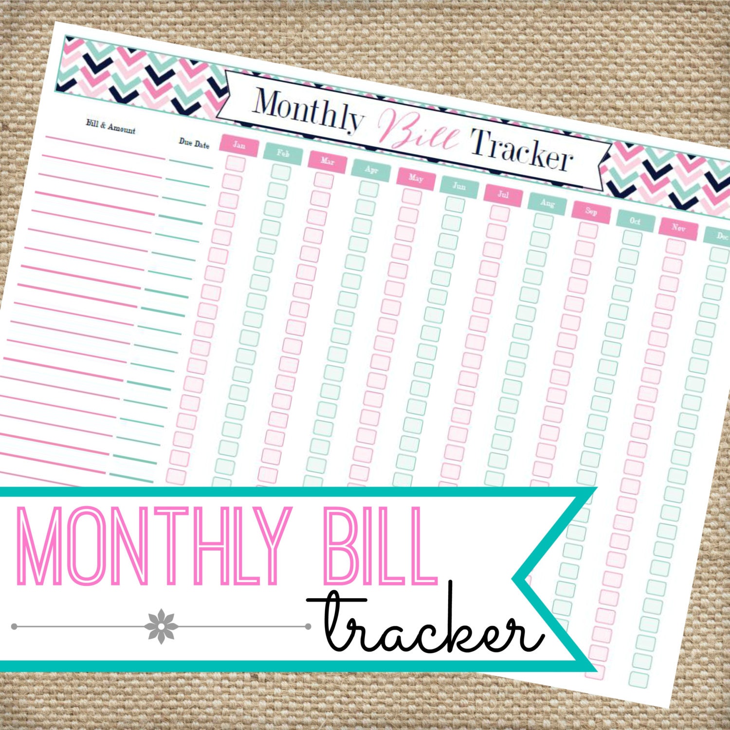 Monthly Bill Organizer INSTANT DOWNLOAD by MyLoveforWordsShop