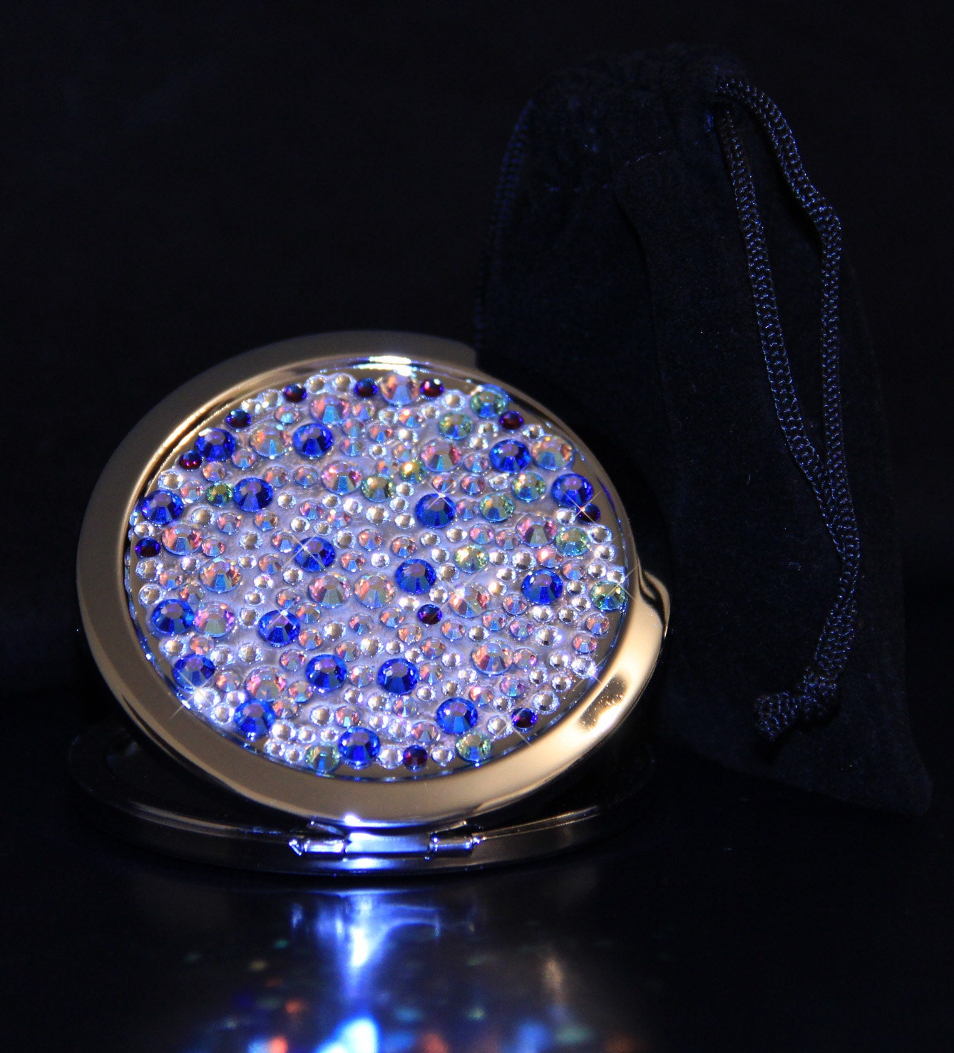 Ladies Compacts Mirror Blue Gift with Swarovski by CRYSTALIKis