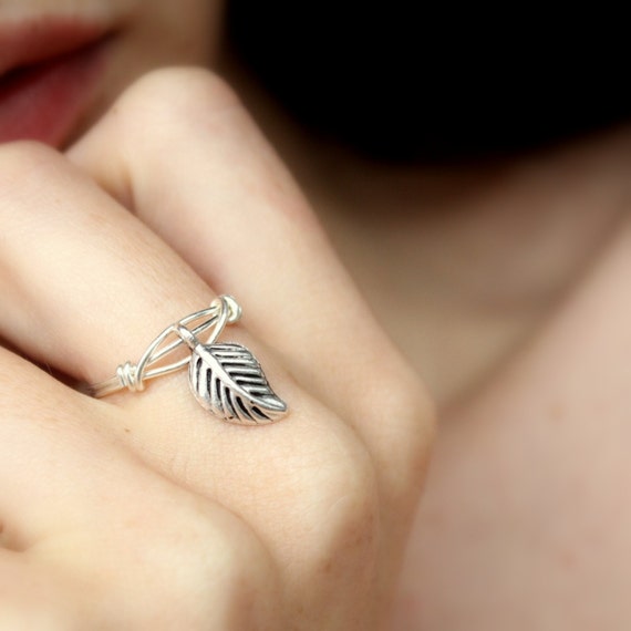 Silver Leaf Ring ( Dangle Ring, Bohemian Ring, Antique silver jewelry, silver plated ring, Bohemian Jewellery, Boho Ring, Elvish Ring