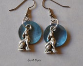 Silver Wolf Pup Howling at the Moon Earrings