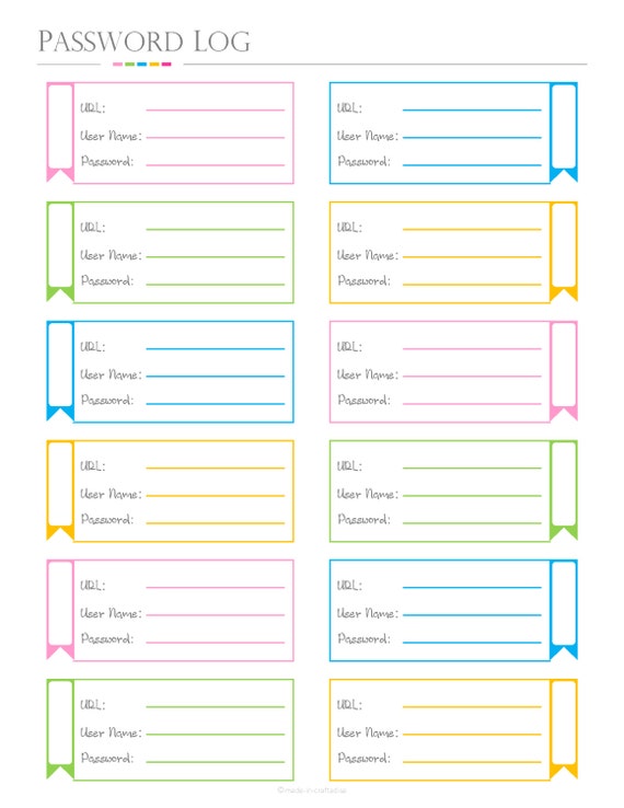 Password Log Box Format PDF Planner websites password log