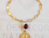 Bracelet - Saint Mary Magdalene Bracelet with Deep Red Vintage Glass Bead - 18K Gold Vermeil