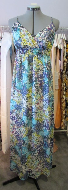 1990 Lovely Retro Blue Purple Yellow Floral Spring Summer Maxi Dress ...