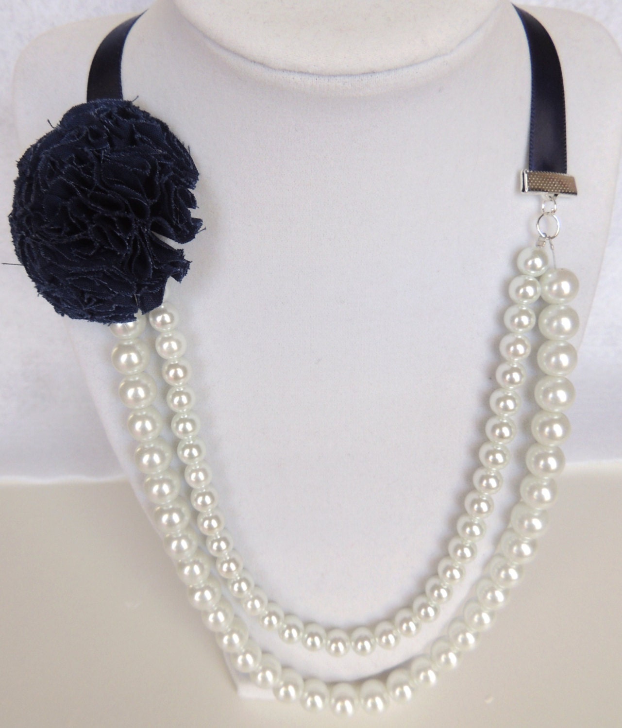 Pearl Necklace :Mother Made With Glass Pearls And A Fabric