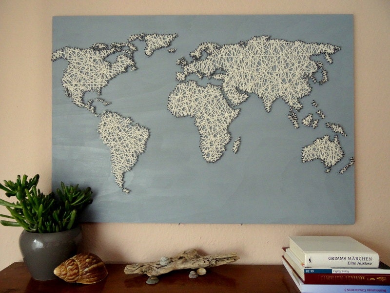 world map string art office decor travel gift world