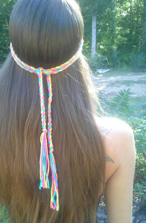 Items similar to Neon rainbow headband, braided, rainbow, headband