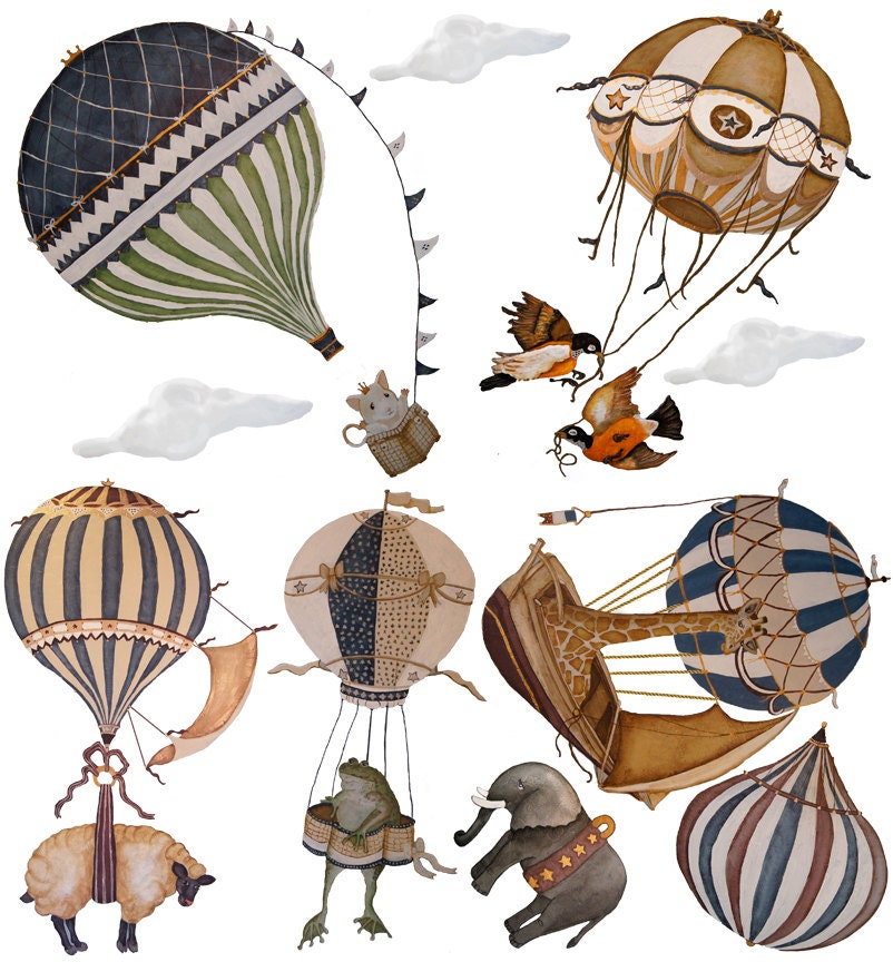 wall decals air nursery hot balloon for Frog Hot Vintage Large Ex Animal Balloon Air nursery