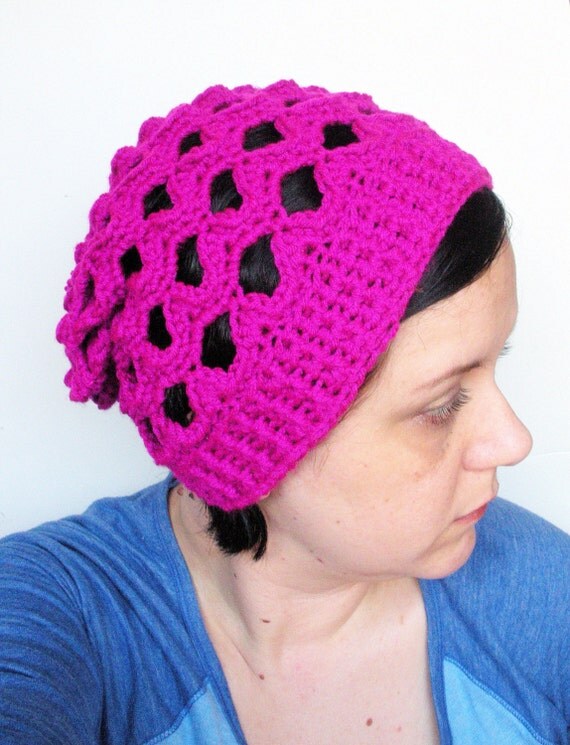 Lacy Slouch Hat in Bright Violet.