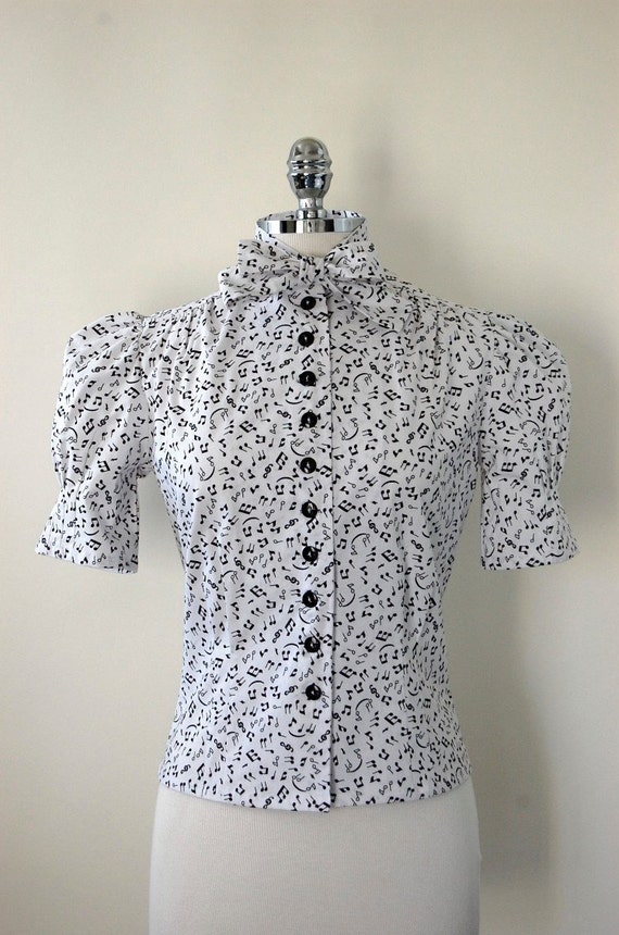 Items similar to SALE 1930's Style Music Note Print Blouse on Etsy