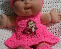 Clothes For 14 Inch Cabbage Patch Doll. Hot Pink Monkey Dress Set - il_214x170.526887115_peom