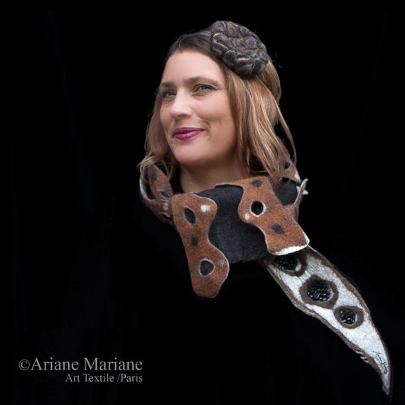 Felt Scarf Women Nunofelt Scarf Men Steampunk designer felt Scarves Silk Wool Scaf Eco shawl SoFiber Art by ArianeMariane steampunk buy now online