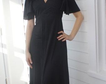 70s Black Dress Maxi Long Vintage 1970s S XS