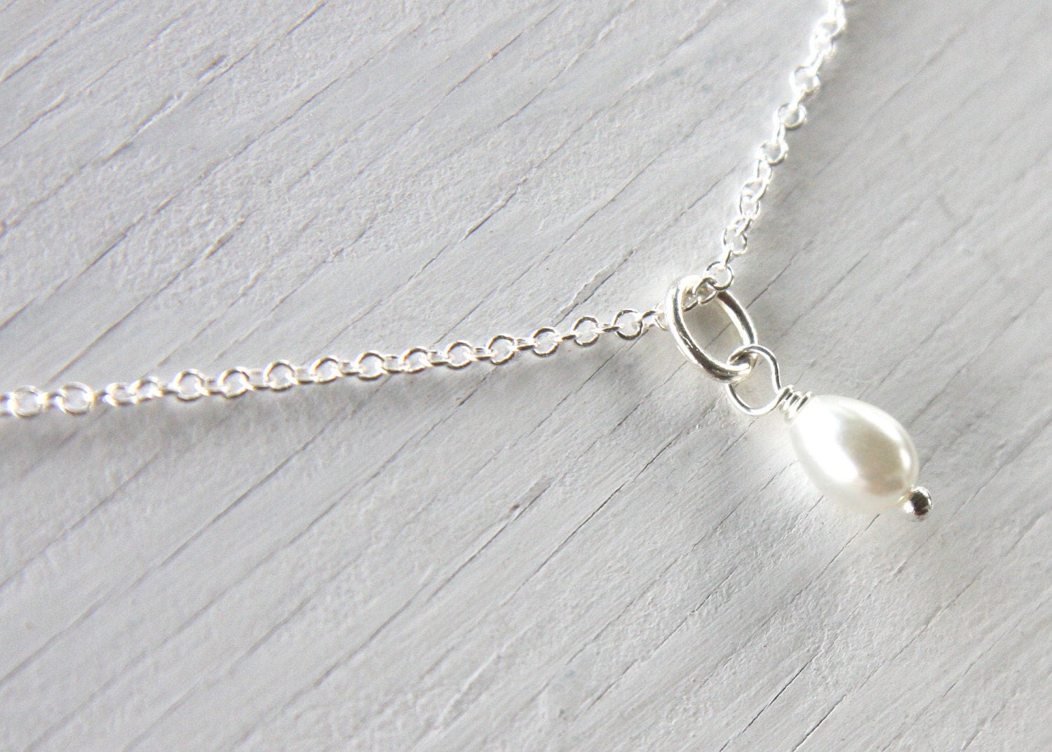 Single Pearl Drop Necklace White Pearl Necklace Fine Sterling