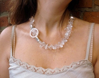 Clear Crystal Stones Necklace, Statement Crystal Necklace, Chunky Crystal Stones, Cocktail Transparent White Necklace, bridal Necklace.