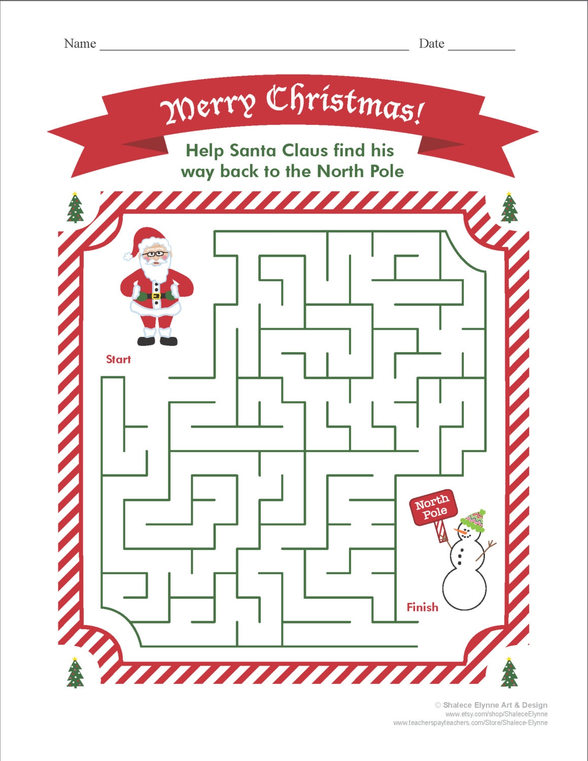 Christmas MAZE Printable Game Instant Download