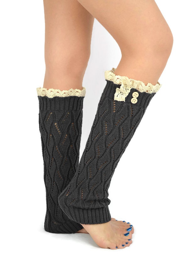 Lace leg warmers DARK GREY legwarmers Knitted boot by JuicyBows