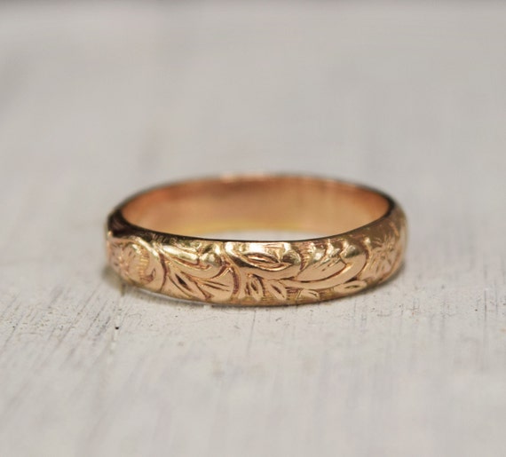 gold floral ring gold band 14K yellow gold fill