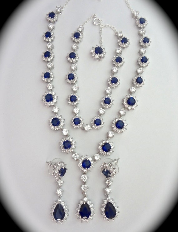 Blue Sapphire Jewelry Set 3 Piece By Queenmejewelryllc On Etsy 1392