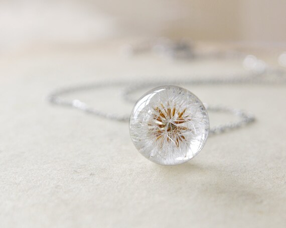 Dandelion Resin Necklace - Small Ball dandelion seeds Necklace - Whole Dandelion