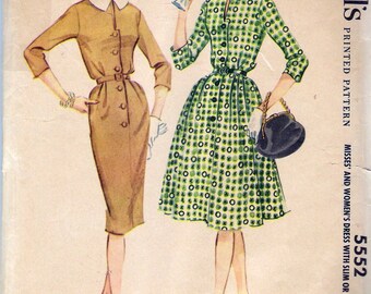 Vintage 1960 McCall's 5552 Dress with Slim or Full Skirt Sewing Pattern Size 14 Bust 34"