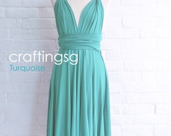 Bridesmaid Dress Infinity Dress Turquoise Knee Length Wrap Convertible Dress Wedding Dress