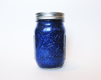 Dark Blue Glitter Mason Jar, Glitter Mason Jar, Blue Mason Jar, Dark ...