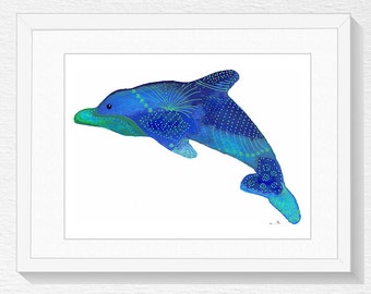 Items similar to Dolphin print, purple dolphins, dolphin painting ...