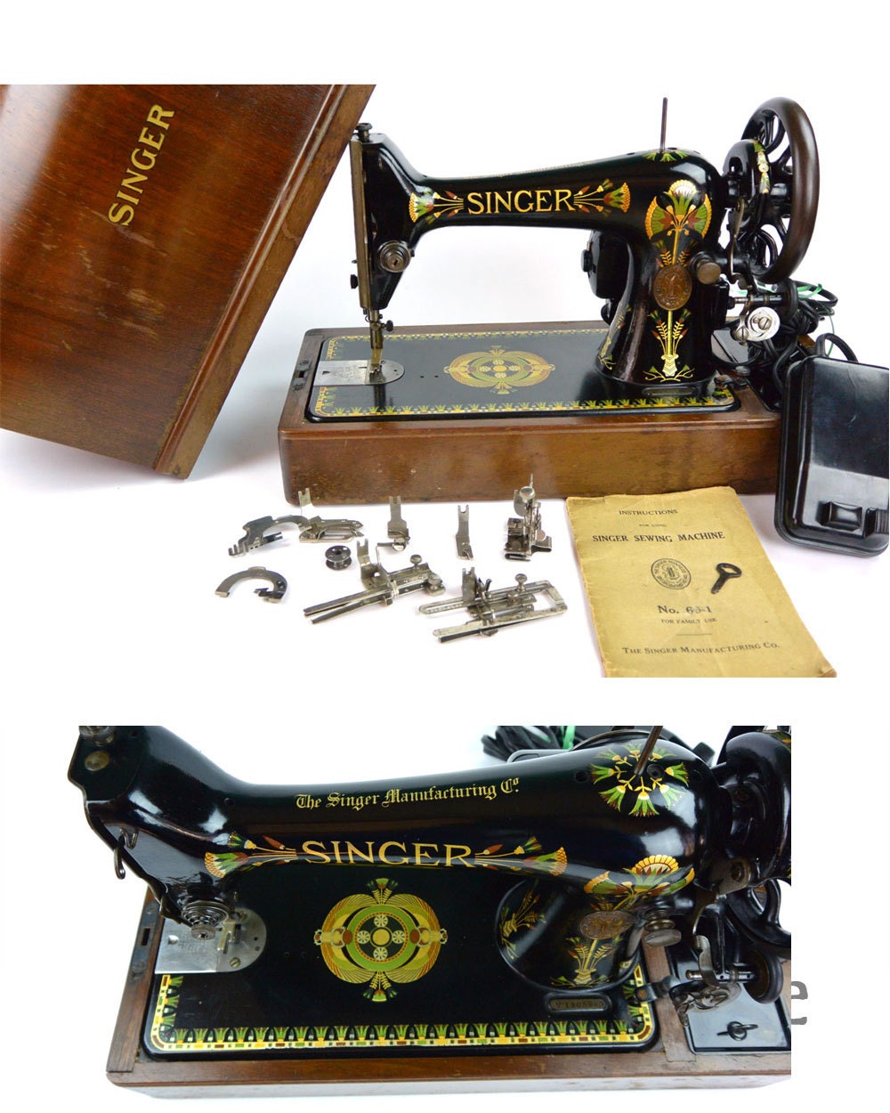 Antique Singer Sewing Machine 1909 LOTUS 661 / Instruction