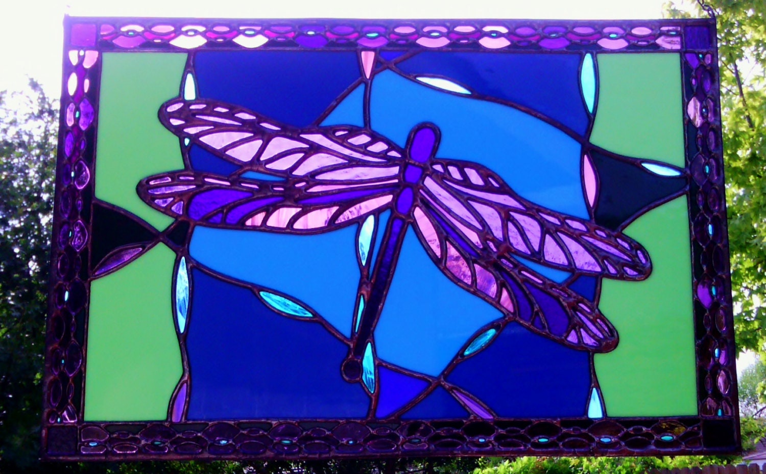 Dragonfly Stained Glass Panel Purple Dragonfly Blue Stained